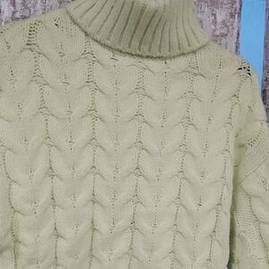 Elie Tahari Women's Cable Knit Turtleneck Sweater - Light Green